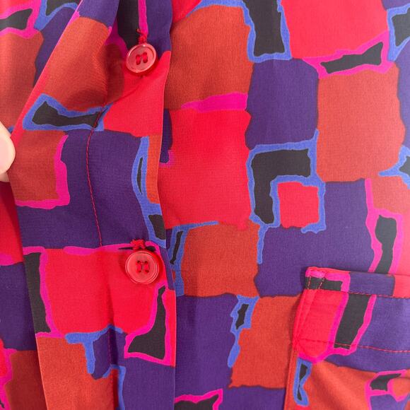 Stefanie Red Purple Silky Abstract Pattern Long Sleeve Retro Jacket Blazer 12 - Picture 5 of 11